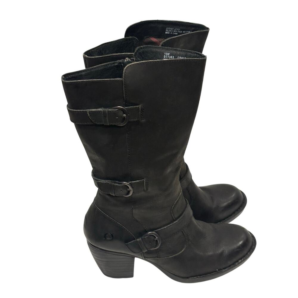 Born MidCalf Boots Leather Women's Side Zip Buckle Stacked Heel Comfort Size 10M